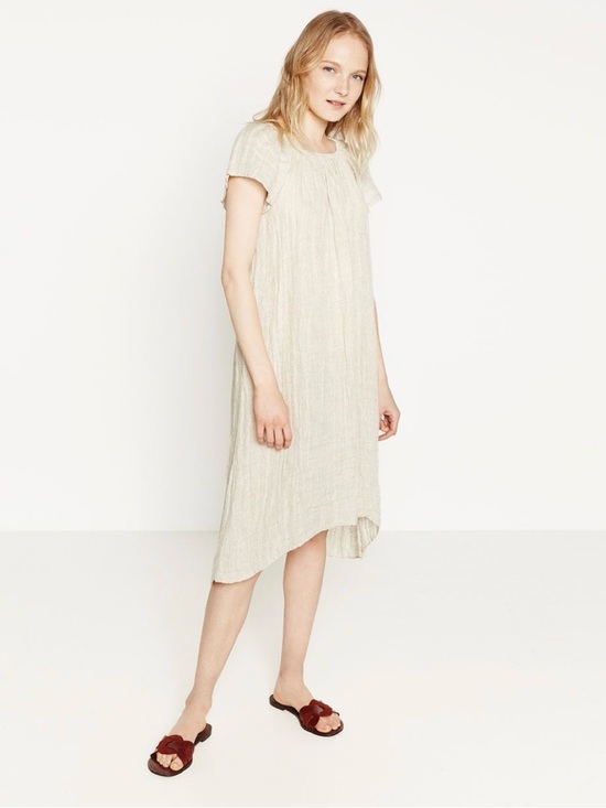 Zara Dresses & Skirts - Zara Off‑Shoulder Gathered Linen Midi Dress – Beige, Size Small